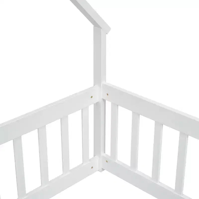 Letto a Casina da Terra in Legno con Tetto e Sponde di Protezione, Letto per Bambini Stile Montessori, Misura Singola/Piazza e Mezza, Grigio/Bianco