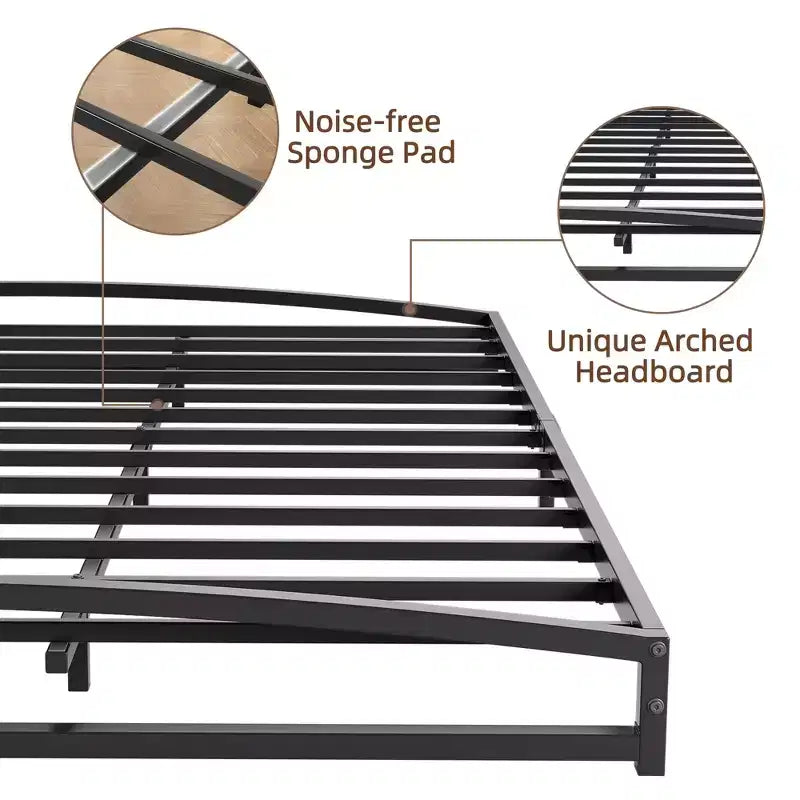 Base letto matrimoniale da 15 cm nera, non necessita di box spring, base letto bassa matrimoniale, letti a piattaforma in metallo resistente con robuste doghe in acciaio
