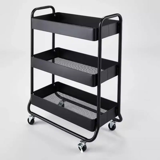 Wide Metal Utility Cart Black - Brightroom™: Rolling Storage Cart with Casters, Fixed Shelves, Universal Storage