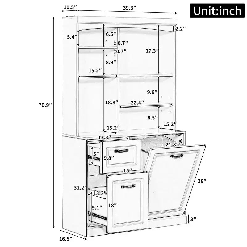 Mobiletto da bagno salvaspazio con cesto portabiancheria a scomparsa, organizer alto 180 cm con cassetti e ripiani regolabili