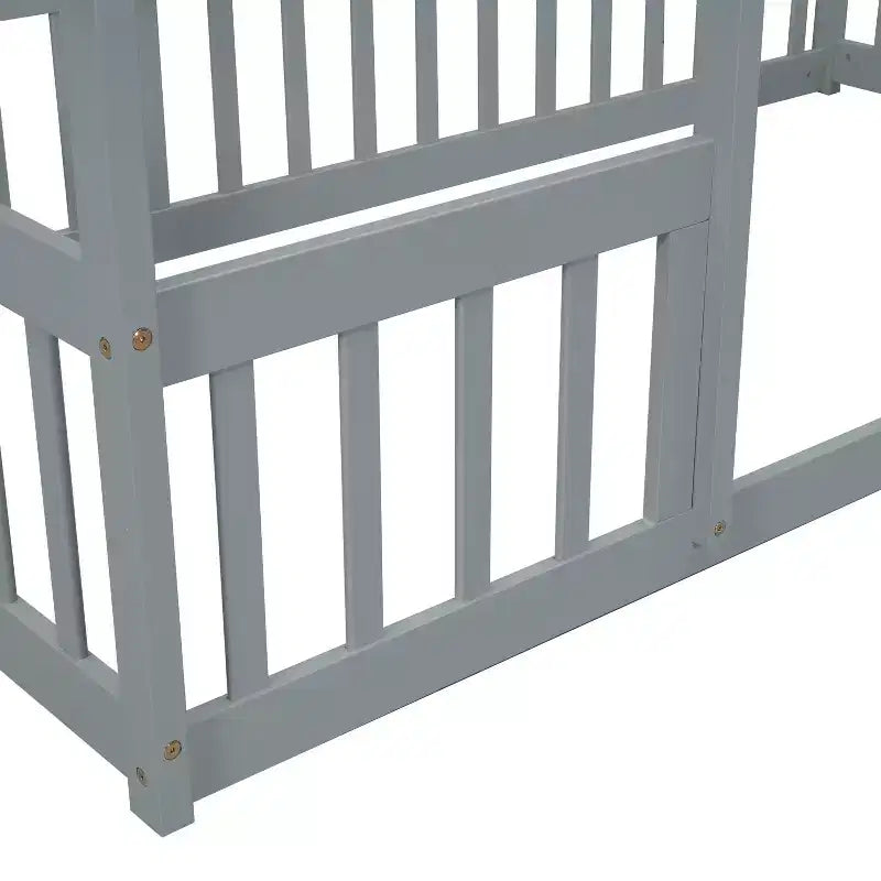 Letto a Casina da Terra in Legno con Tetto e Sponde di Protezione, Letto per Bambini Stile Montessori, Misura Singola/Piazza e Mezza, Grigio/Bianco