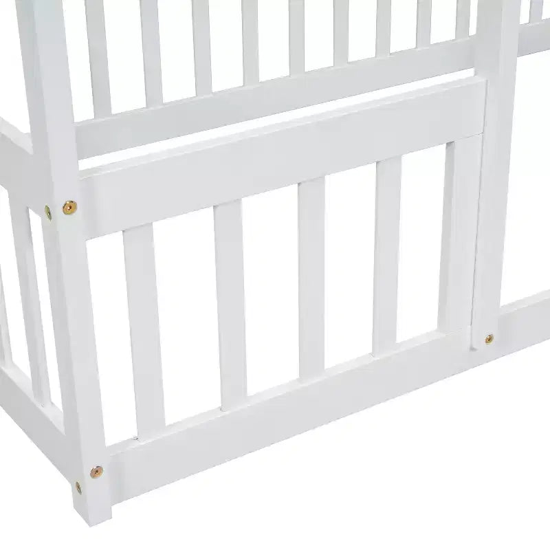 Letto a Casina da Terra in Legno con Tetto e Sponde di Protezione, Letto per Bambini Stile Montessori, Misura Singola/Piazza e Mezza, Grigio/Bianco