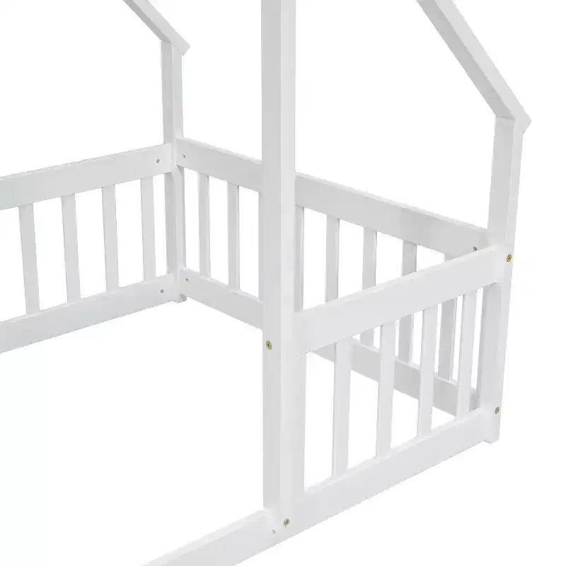 Letto a Casina da Terra in Legno con Tetto e Sponde di Protezione, Letto per Bambini Stile Montessori, Misura Singola/Piazza e Mezza, Grigio/Bianco