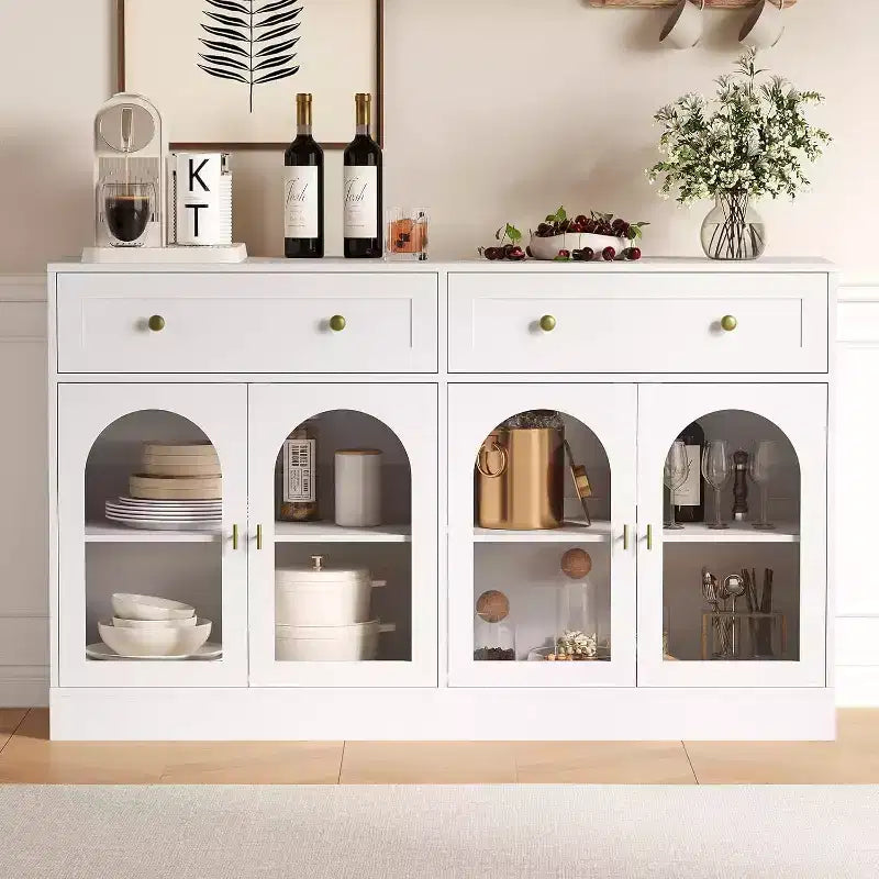 Mobile credenza da 55 pollici, credenza moderna in legno con cassetti e 4 ante in acrilico trasparente, mobile TV/mobiletto contenitore da cucina per sala da pranzo, soggiorno