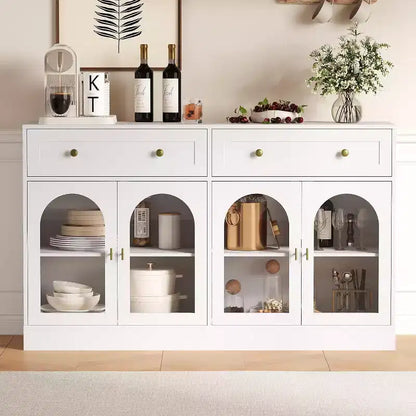 Mobile credenza da 55 pollici, credenza moderna in legno con cassetti e 4 ante in acrilico trasparente, mobile TV/mobiletto contenitore da cucina per sala da pranzo, soggiorno
