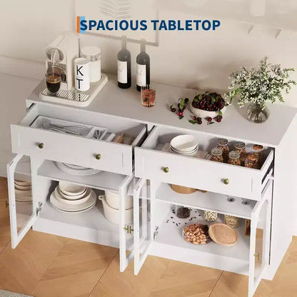 Mobile credenza da 55 pollici, credenza moderna in legno con cassetti e 4 ante in acrilico trasparente, mobile TV/mobiletto contenitore da cucina per sala da pranzo, soggiorno