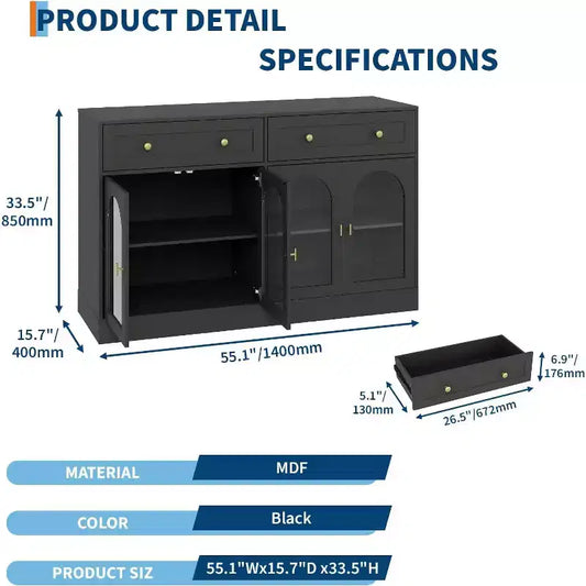 Mobile credenza da 55 pollici, credenza moderna in legno con cassetti e 4 ante in acrilico trasparente, mobile TV/mobiletto contenitore da cucina per sala da pranzo, soggiorno