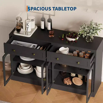 Mobile credenza da 55 pollici, credenza moderna in legno con cassetti e 4 ante in acrilico trasparente, mobile TV/mobiletto contenitore da cucina per sala da pranzo, soggiorno