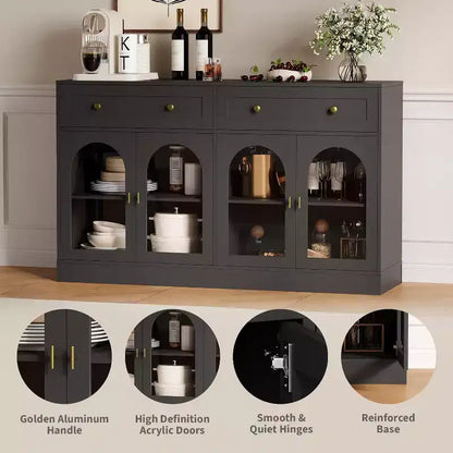 Mobile credenza da 55 pollici, credenza moderna in legno con cassetti e 4 ante in acrilico trasparente, mobile TV/mobiletto contenitore da cucina per sala da pranzo, soggiorno