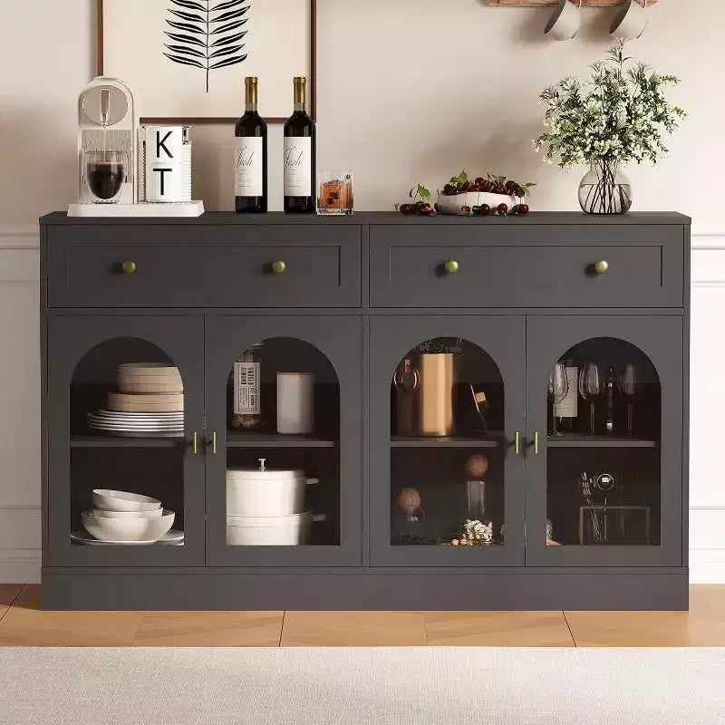 Mobile credenza da 55 pollici, credenza moderna in legno con cassetti e 4 ante in acrilico trasparente, mobile TV/mobiletto contenitore da cucina per sala da pranzo, soggiorno