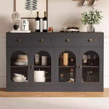 Mobile credenza da 55 pollici, credenza moderna in legno con cassetti e 4 ante in acrilico trasparente, mobile TV/mobiletto contenitore da cucina per sala da pranzo, soggiorno