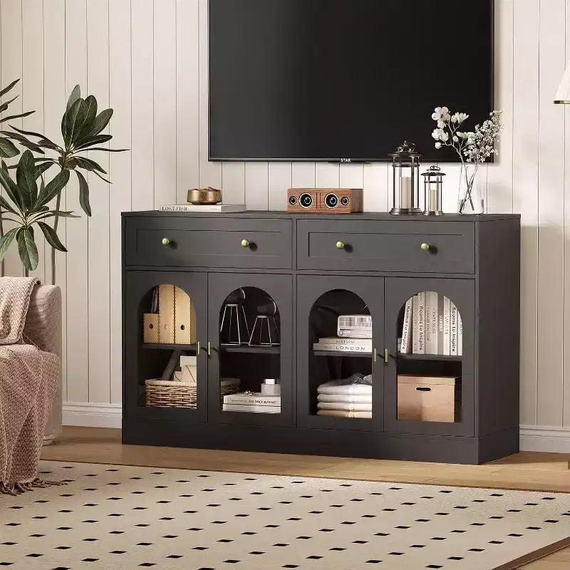 Mobile credenza da 55 pollici, credenza moderna in legno con cassetti e 4 ante in acrilico trasparente, mobile TV/mobiletto contenitore da cucina per sala da pranzo, soggiorno