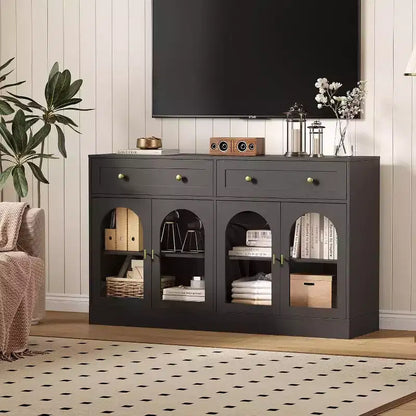 Mobile credenza da 55 pollici, credenza moderna in legno con cassetti e 4 ante in acrilico trasparente, mobile TV/mobiletto contenitore da cucina per sala da pranzo, soggiorno