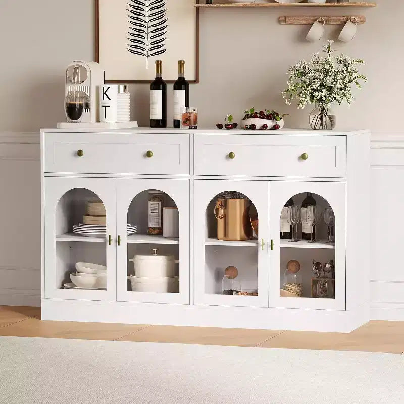 Mobile credenza da 55 pollici, credenza moderna in legno con cassetti e 4 ante in acrilico trasparente, mobile TV/mobiletto contenitore da cucina per sala da pranzo, soggiorno