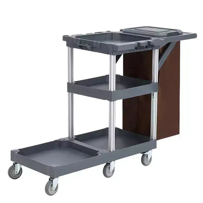 Carrello commerciale per pulizie e faccende domestiche a 3 ripiani con copertura e borsa in vinile per hotel, scuole e aziende