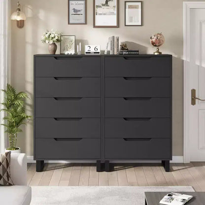 Cassettiera alta 127 cm a 5 cassetti con spazio contenitivo, armadietto verticale indipendente per camera da letto, soggiorno o ingresso, gambe regolabili, finitura nera