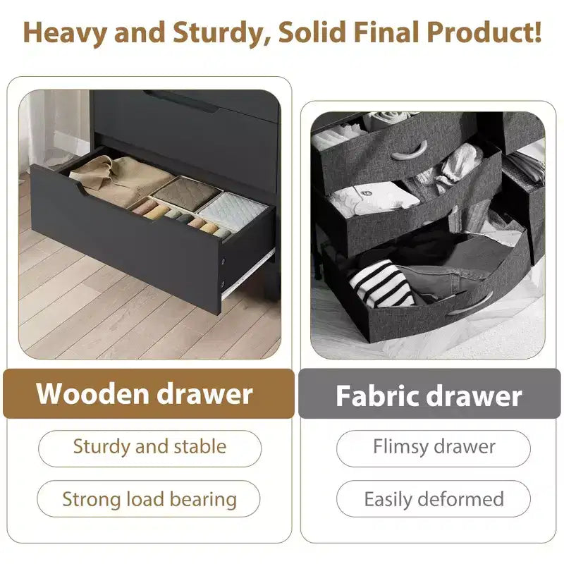 Cassettiera alta 127 cm a 5 cassetti con spazio contenitivo, armadietto verticale indipendente per camera da letto, soggiorno o ingresso, gambe regolabili, finitura nera
