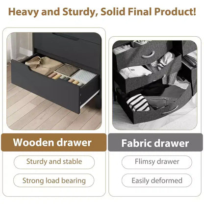 Cassettiera alta 127 cm a 5 cassetti con spazio contenitivo, armadietto verticale indipendente per camera da letto, soggiorno o ingresso, gambe regolabili, finitura nera