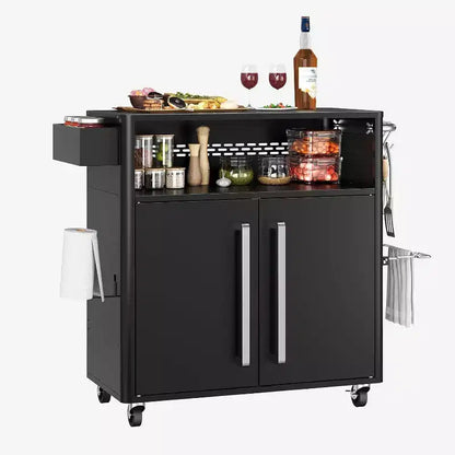 Acekool Outdoor Grill Cart with Storage, Rolling BBQ Bar Cart, Foldable Stainless Steel Top, for Patio and Backyard