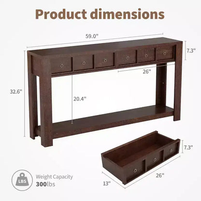 Tavolo Consolle da 54 con 2 Cassetti e Ripiano, Tavolo da Divano in Stile Rustico per Ingresso, Corridoio o Soggiorno, Facile da Montare e Antiribaltamento