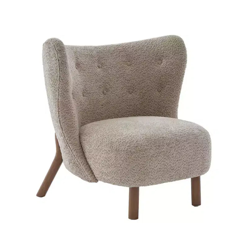 Poltrona d'accento con schienale curvo e gambe in legno di betulla
