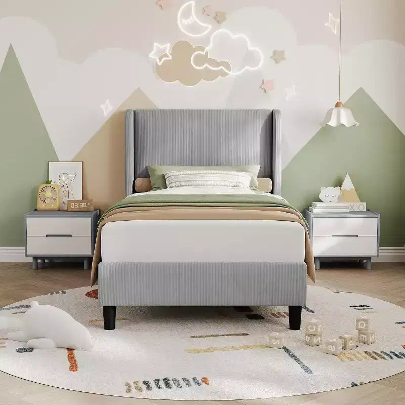 Struttura Letto a Piattaforma Matrimoniale Francese Imbottita in Velluto,Letto con Testiera ad Ala,Nessuna Rete a Molle Richiesta,Supporto a Doghe in Legno,Facile da Montare