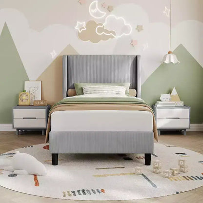 Struttura Letto a Piattaforma Matrimoniale Francese Imbottita in Velluto,Letto con Testiera ad Ala,Nessuna Rete a Molle Richiesta,Supporto a Doghe in Legno,Facile da Montare
