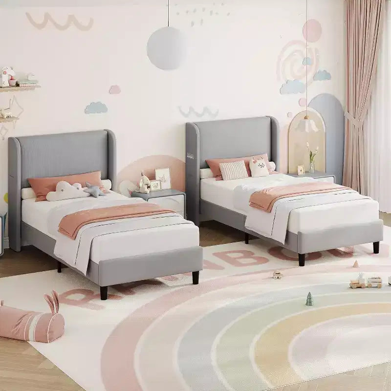 Struttura Letto a Piattaforma Matrimoniale Francese Imbottita in Velluto,Letto con Testiera ad Ala,Nessuna Rete a Molle Richiesta,Supporto a Doghe in Legno,Facile da Montare