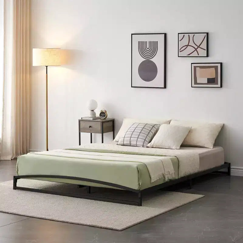 Base letto matrimoniale da 15 cm nera, non necessita di box spring, base letto bassa matrimoniale, letti a piattaforma in metallo resistente con robuste doghe in acciaio