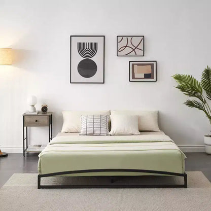 Base letto matrimoniale da 15 cm nera, non necessita di box spring, base letto bassa matrimoniale, letti a piattaforma in metallo resistente con robuste doghe in acciaio
