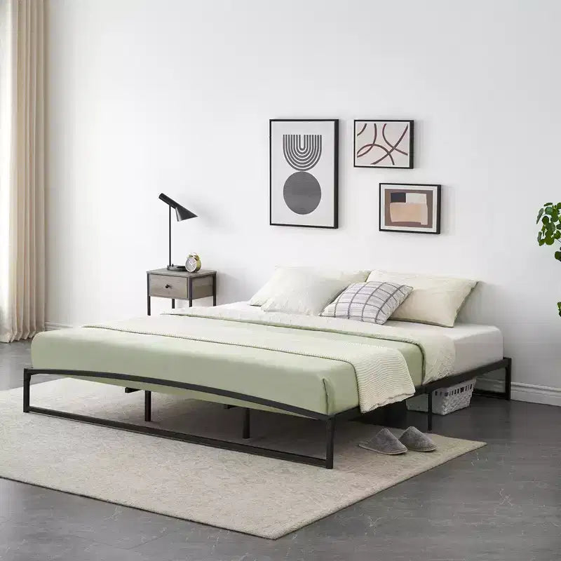 Base letto matrimoniale da 15 cm nera, non necessita di box spring, base letto bassa matrimoniale, letti a piattaforma in metallo resistente con robuste doghe in acciaio