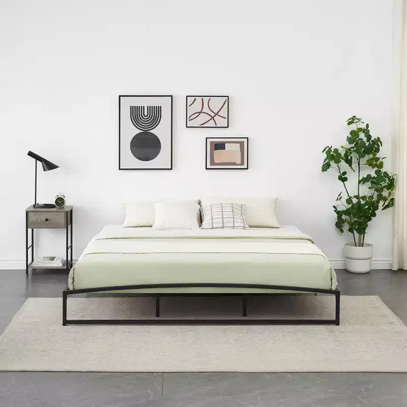 Base letto matrimoniale da 15 cm nera, non necessita di box spring, base letto bassa matrimoniale, letti a piattaforma in metallo resistente con robuste doghe in acciaio