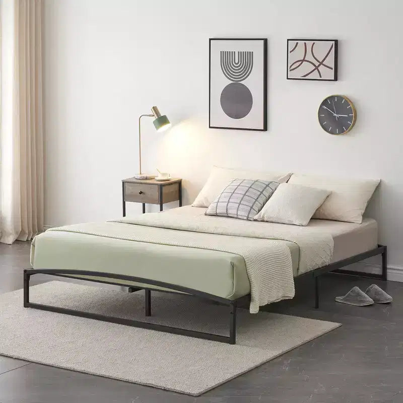 Base letto matrimoniale da 15 cm nera, non necessita di box spring, base letto bassa matrimoniale, letti a piattaforma in metallo resistente con robuste doghe in acciaio