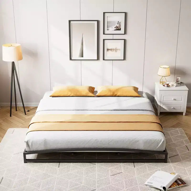 Base letto matrimoniale da 15 cm nera, non necessita di box spring, base letto bassa matrimoniale, letti a piattaforma in metallo resistente con robuste doghe in acciaio