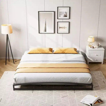 Base letto matrimoniale da 15 cm nera, non necessita di box spring, base letto bassa matrimoniale, letti a piattaforma in metallo resistente con robuste doghe in acciaio