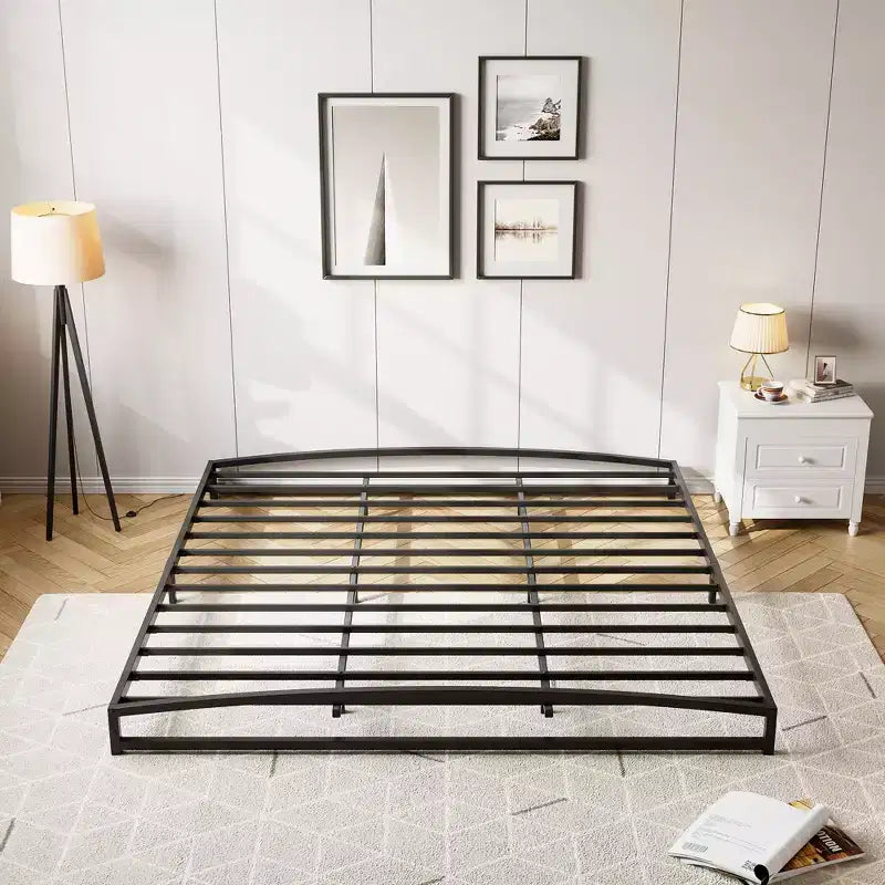 Base letto matrimoniale da 15 cm nera, non necessita di box spring, base letto bassa matrimoniale, letti a piattaforma in metallo resistente con robuste doghe in acciaio