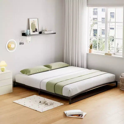 Base letto matrimoniale da 15 cm nera, non necessita di box spring, base letto bassa matrimoniale, letti a piattaforma in metallo resistente con robuste doghe in acciaio