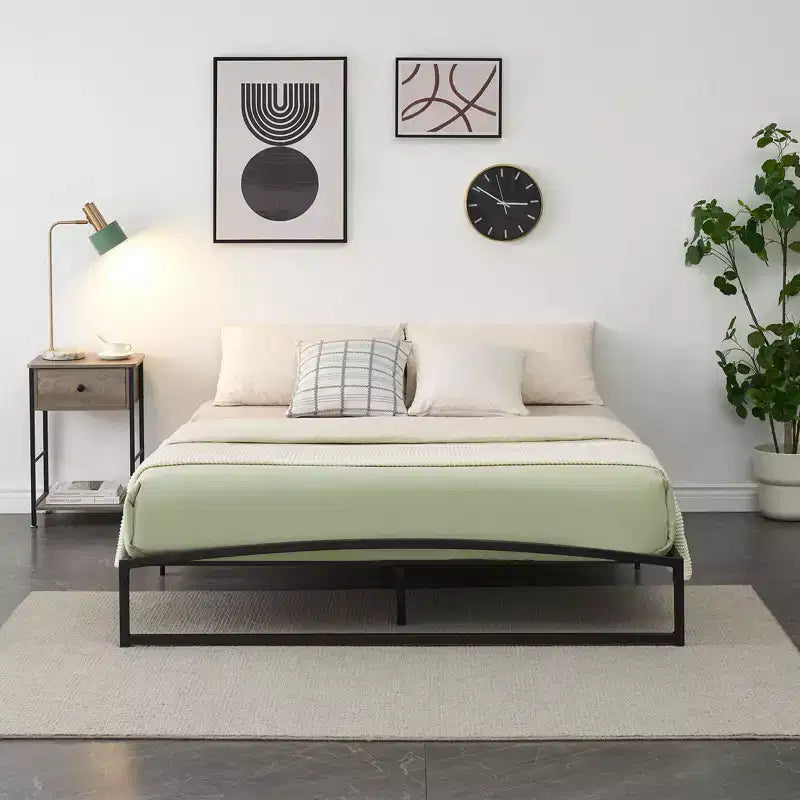 Base letto matrimoniale da 15 cm nera, non necessita di box spring, base letto bassa matrimoniale, letti a piattaforma in metallo resistente con robuste doghe in acciaio