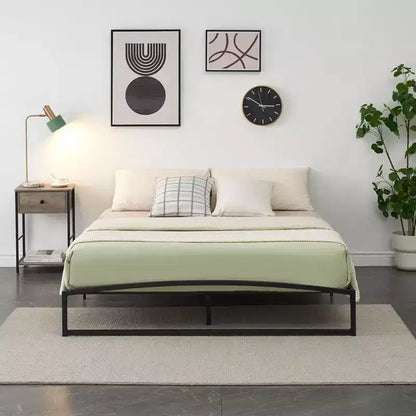 Base letto matrimoniale da 15 cm nera, non necessita di box spring, base letto bassa matrimoniale, letti a piattaforma in metallo resistente con robuste doghe in acciaio