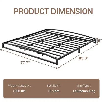 Base letto matrimoniale da 15 cm nera, non necessita di box spring, base letto bassa matrimoniale, letti a piattaforma in metallo resistente con robuste doghe in acciaio