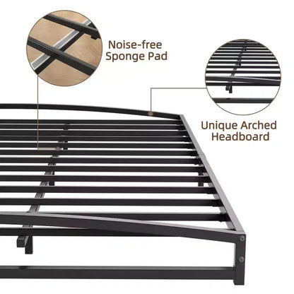 Base letto matrimoniale da 15 cm nera, non necessita di box spring, base letto bassa matrimoniale, letti a piattaforma in metallo resistente con robuste doghe in acciaio