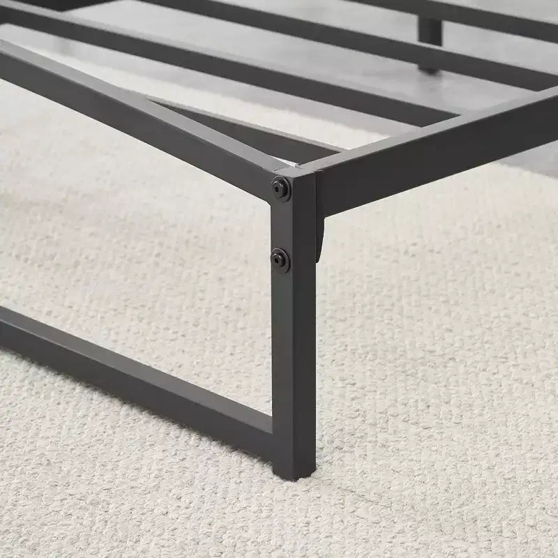 Base letto matrimoniale da 15 cm nera, non necessita di box spring, base letto bassa matrimoniale, letti a piattaforma in metallo resistente con robuste doghe in acciaio