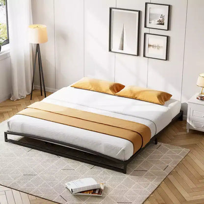 Base letto matrimoniale da 15 cm nera, non necessita di box spring, base letto bassa matrimoniale, letti a piattaforma in metallo resistente con robuste doghe in acciaio
