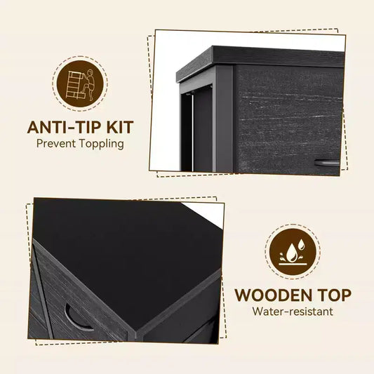 Cassettiera contenitore, cassettiera in tessuto, organizer alto a 15 cassetti con piano in legno e struttura in metallo per camera da letto, soggiorno, corridoio, ingresso