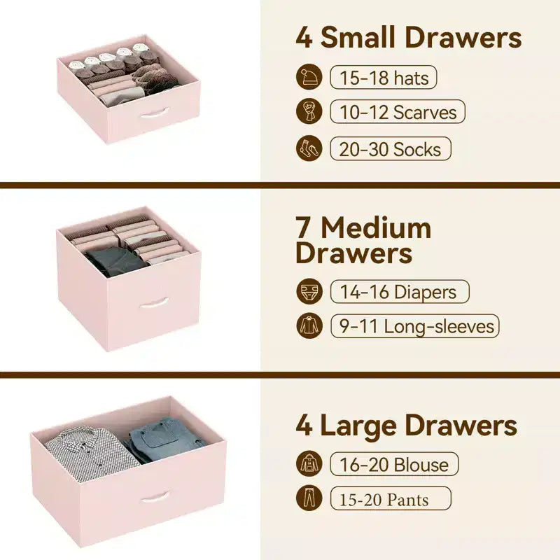 Cassettiera contenitore, cassettiera in tessuto, organizer alto a 15 cassetti con piano in legno e struttura in metallo per camera da letto, soggiorno, corridoio, ingresso