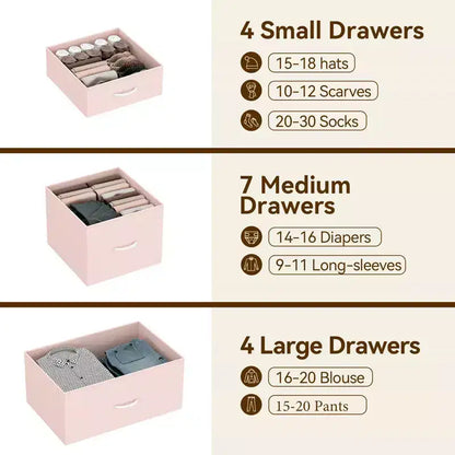 Cassettiera contenitore, cassettiera in tessuto, organizer alto a 15 cassetti con piano in legno e struttura in metallo per camera da letto, soggiorno, corridoio, ingresso