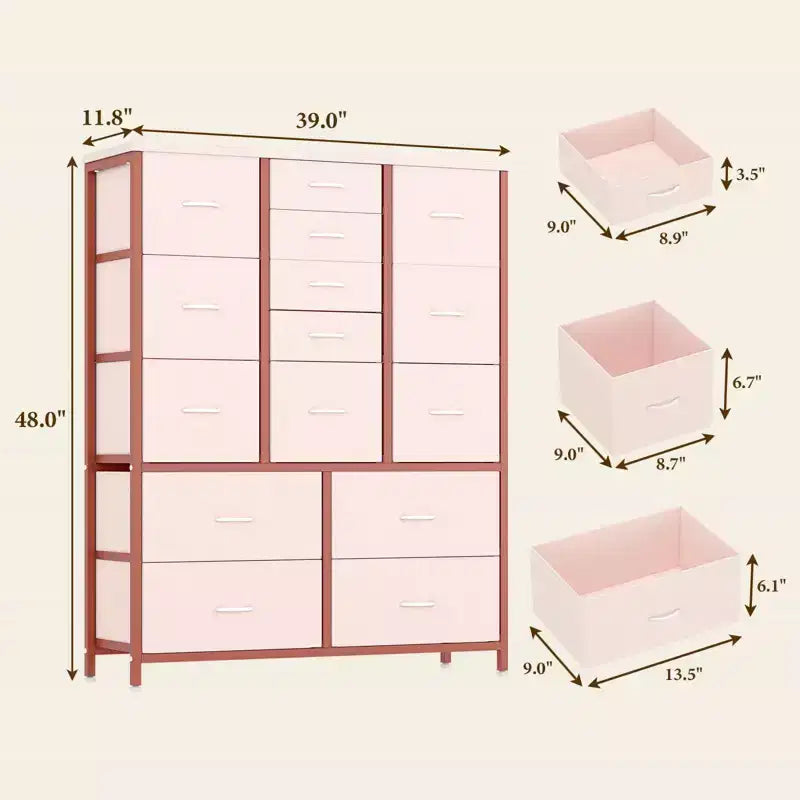 Cassettiera contenitore, cassettiera in tessuto, organizer alto a 15 cassetti con piano in legno e struttura in metallo per camera da letto, soggiorno, corridoio, ingresso