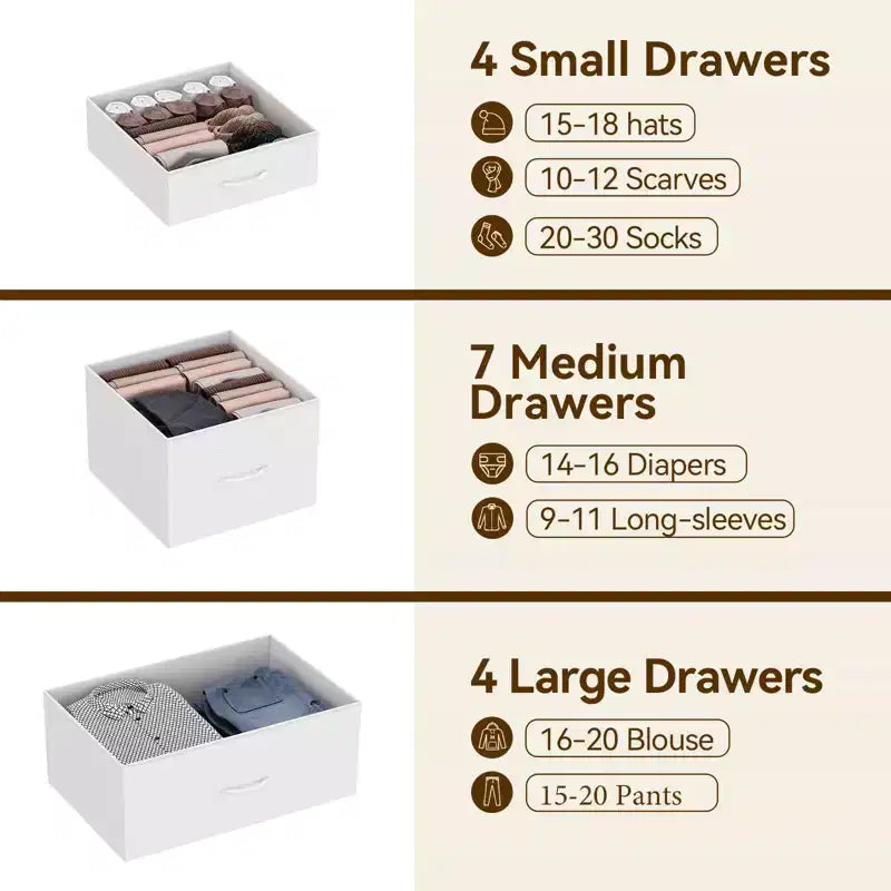 Cassettiera contenitore, cassettiera in tessuto, organizer alto a 15 cassetti con piano in legno e struttura in metallo per camera da letto, soggiorno, corridoio, ingresso