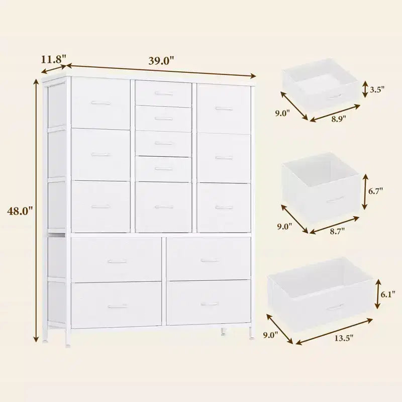 Cassettiera contenitore, cassettiera in tessuto, organizer alto a 15 cassetti con piano in legno e struttura in metallo per camera da letto, soggiorno, corridoio, ingresso