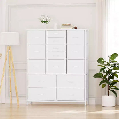 Cassettiera contenitore, cassettiera in tessuto, organizer alto a 15 cassetti con piano in legno e struttura in metallo per camera da letto, soggiorno, corridoio, ingresso